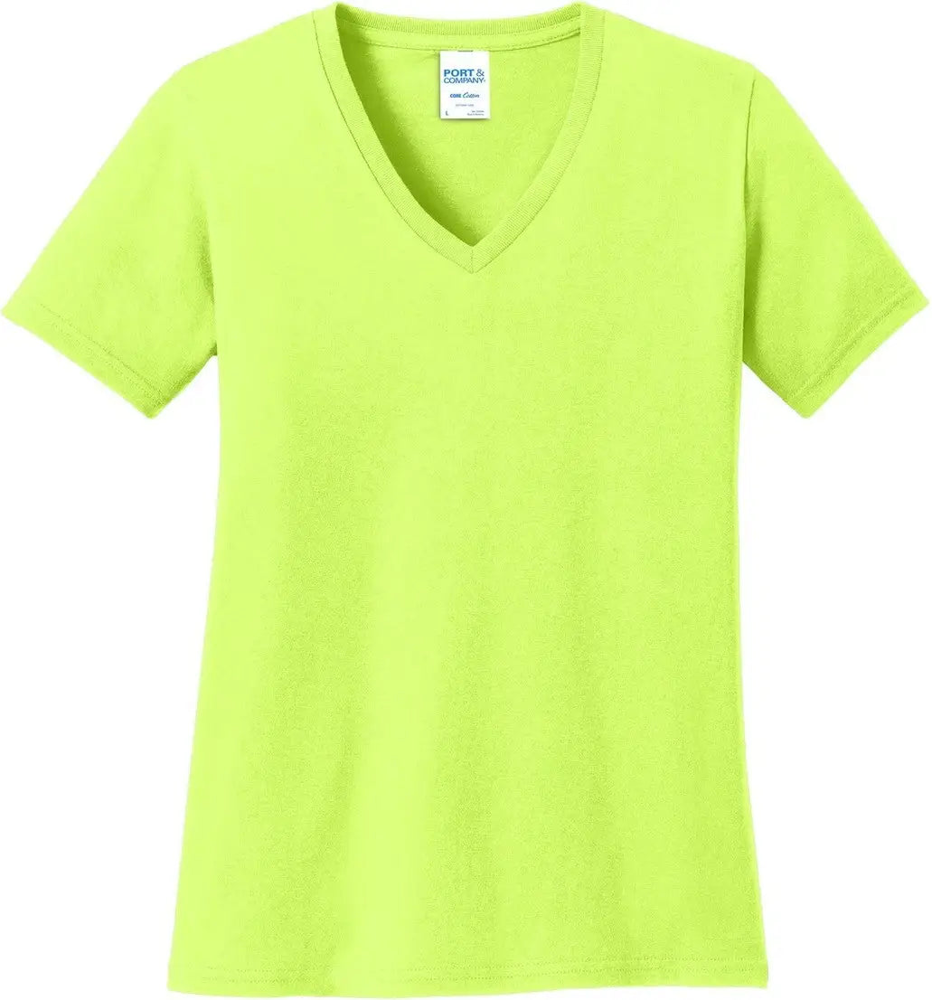 Port & Company Lpc54v co Women’s Core Cotton V-neck Tee - Neon Yellow - Ladies Xs