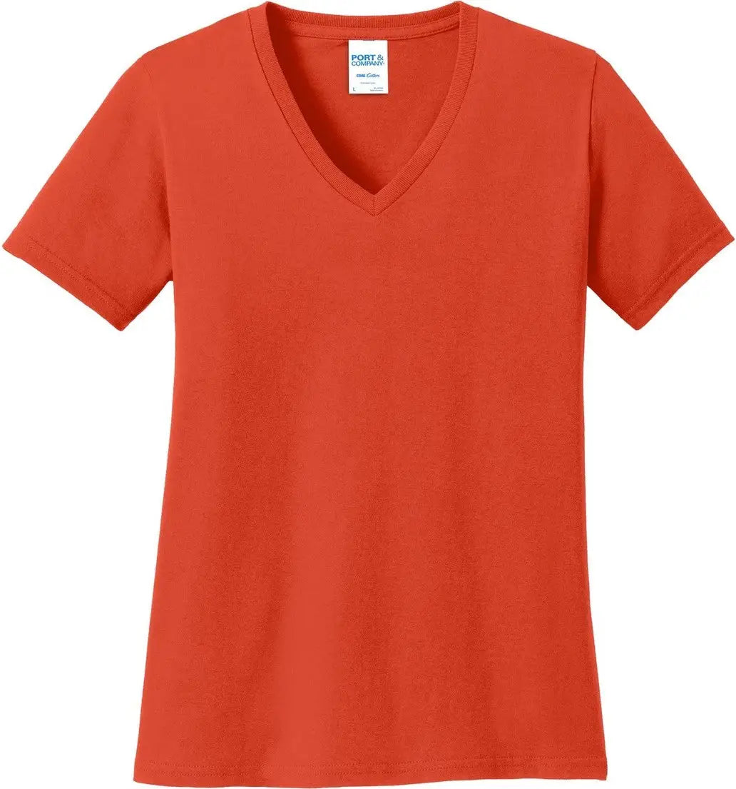 Port & Company Lpc54v co Women’s Core Cotton V-neck Tee - Orange - Ladies Xs