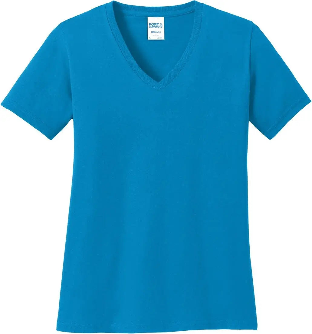 Port & Company Lpc54v co Women’s Core Cotton V-neck Tee - Sapphire - Ladies Xs