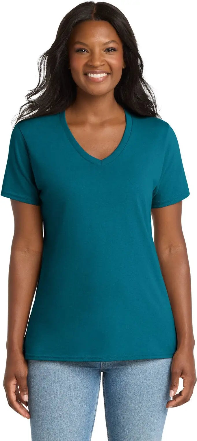Port & Company Lpc54v co Women’s Core Cotton V-neck Tee - Teal