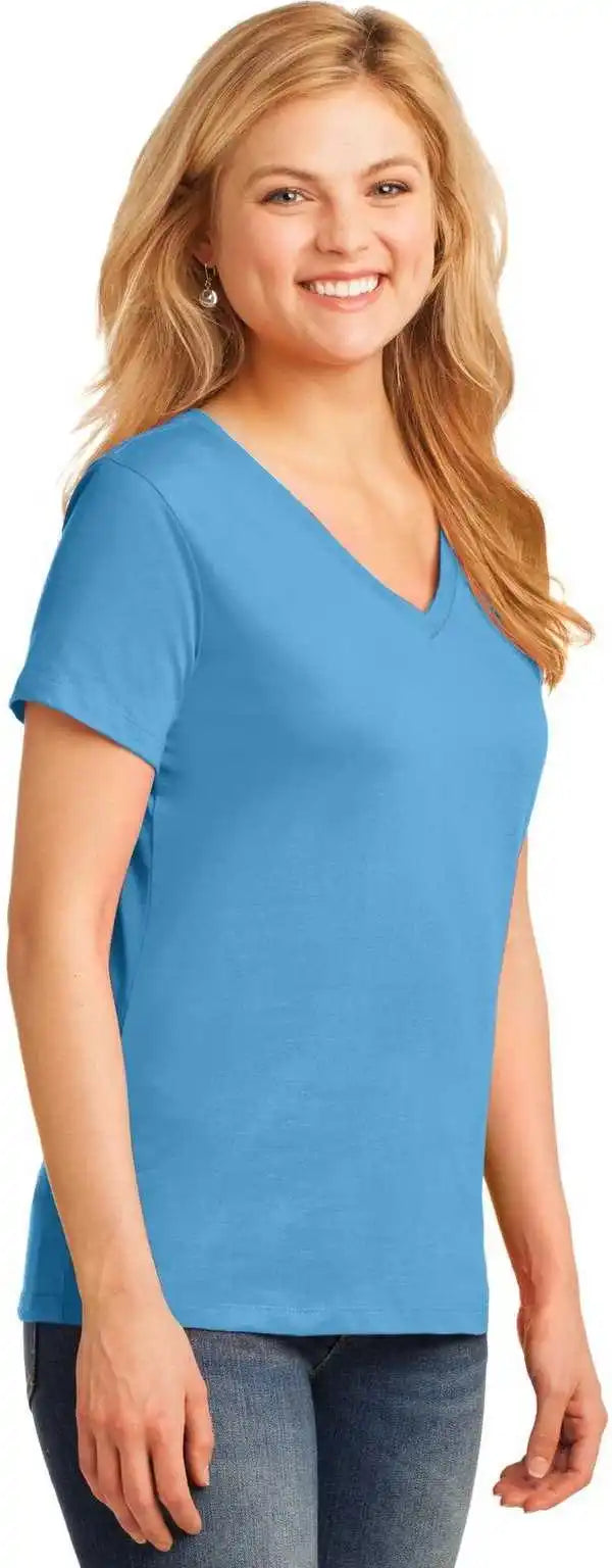 Port &amp; Company Lpc54v Ladies Core Cotton V-neck Tee - Aquatic Blue