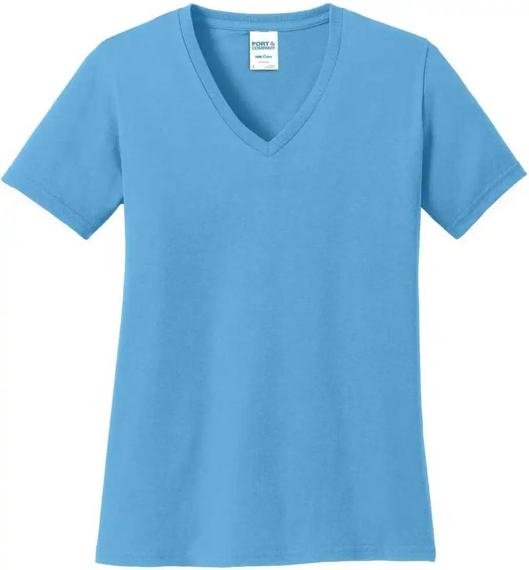 Port &amp; Company Lpc54v Ladies Core Cotton V-neck Tee - Aquatic Blue