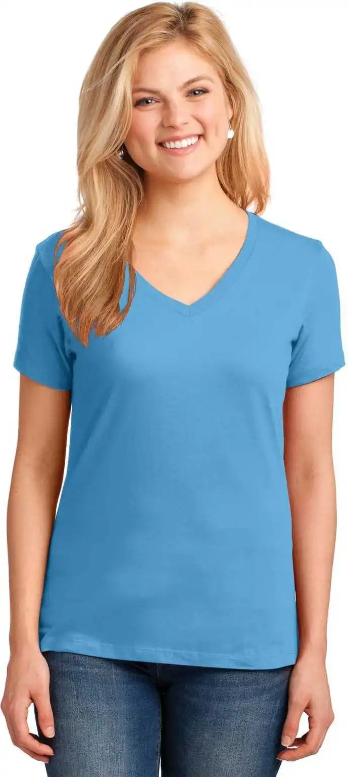 Port &amp; Company Lpc54v Ladies Core Cotton V-neck Tee - Aquatic Blue