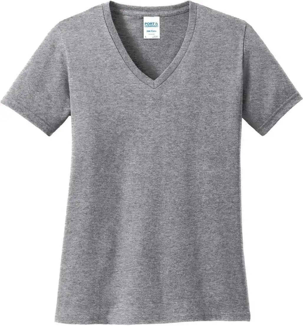 Port & Company Lpc54v Ladies Core Cotton V-neck Tee - Athletic Heather