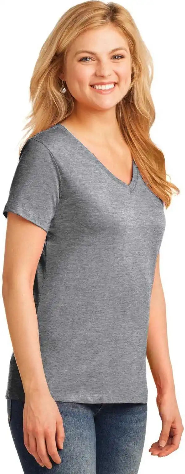 Port & Company Lpc54v Ladies Core Cotton V-neck Tee - Athletic Heather