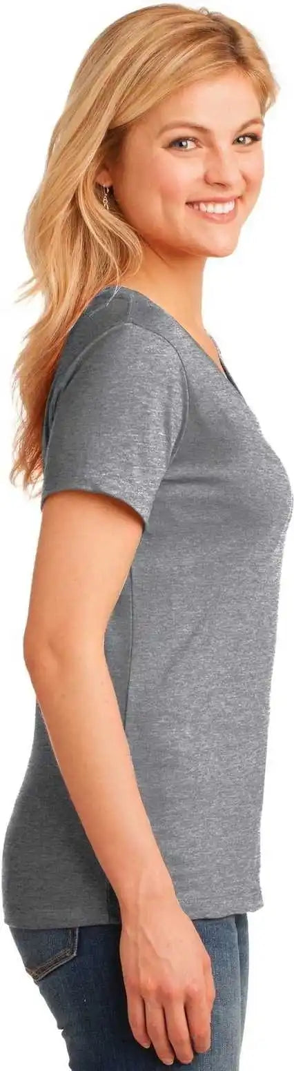Port & Company Lpc54v Ladies Core Cotton V-neck Tee - Athletic Heather