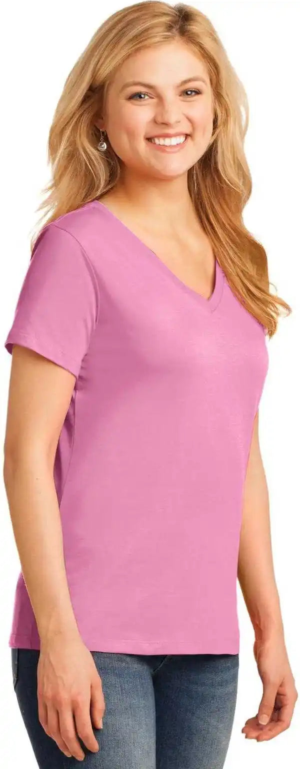 Port &amp; Company Lpc54v Ladies Core Cotton v Neck Tee Candy Pink