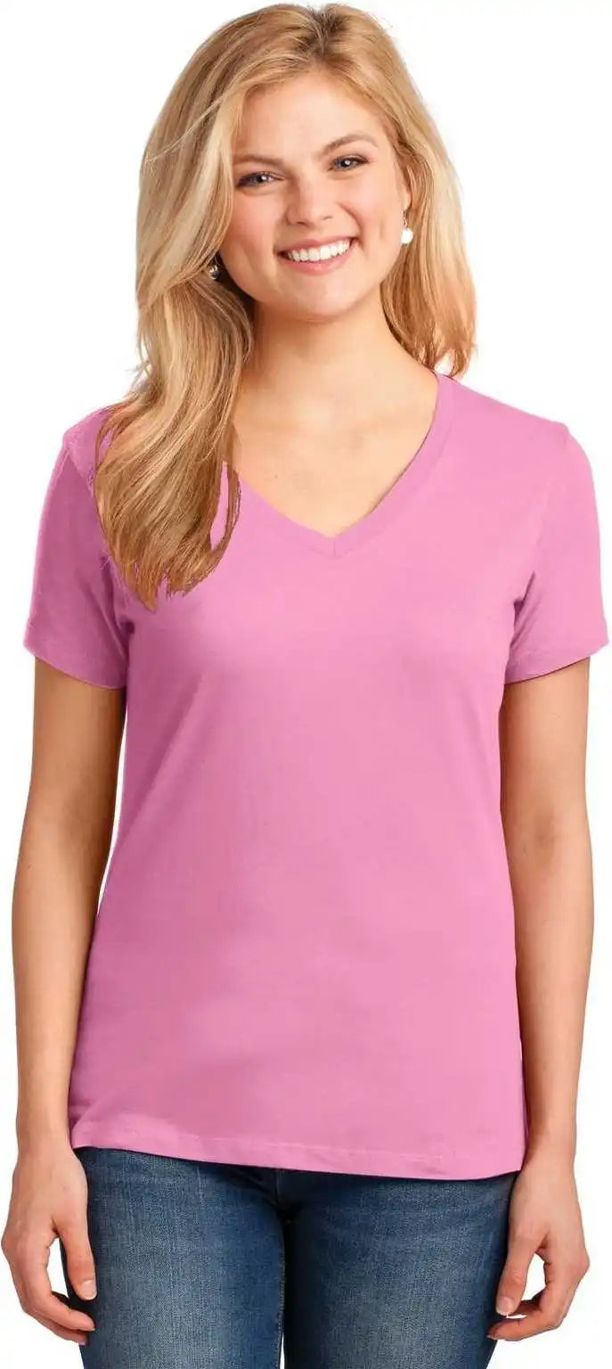 Port &amp; Company Lpc54v Ladies Core Cotton v Neck Tee Candy Pink