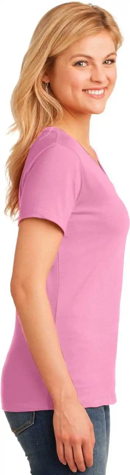 Port &amp; Company Lpc54v Ladies Core Cotton v Neck Tee Candy Pink