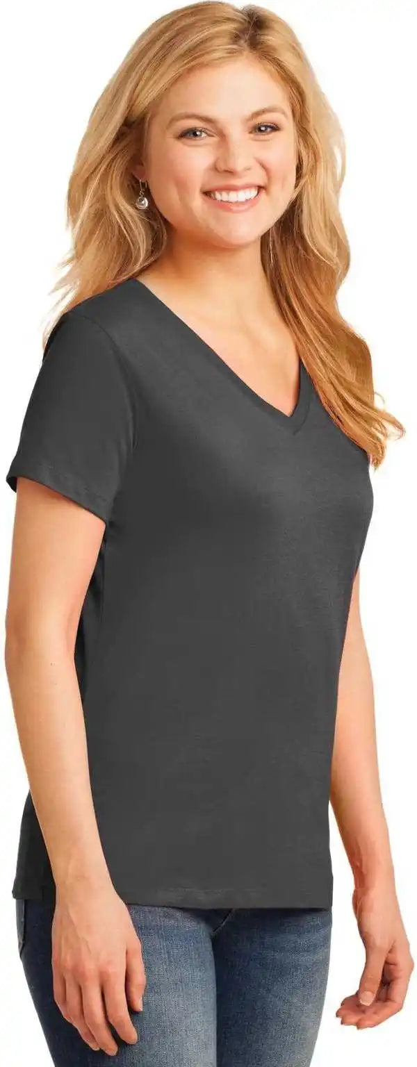 Port &amp; Company Lpc54v Ladies Core Cotton v Neck Tee Charcoal