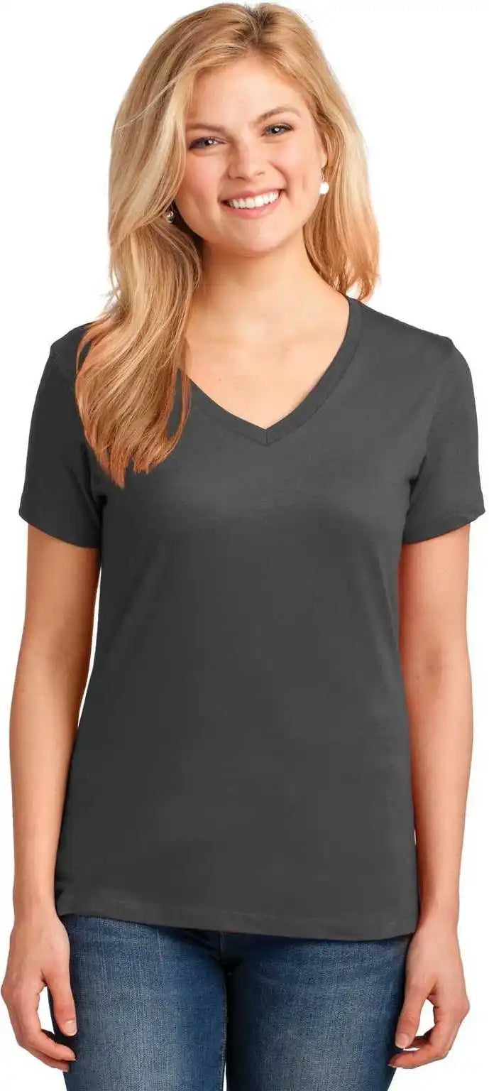 Port &amp; Company Lpc54v Ladies Core Cotton v Neck Tee Charcoal