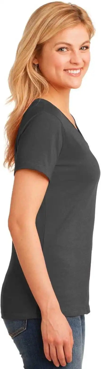 Port &amp; Company Lpc54v Ladies Core Cotton v Neck Tee Charcoal