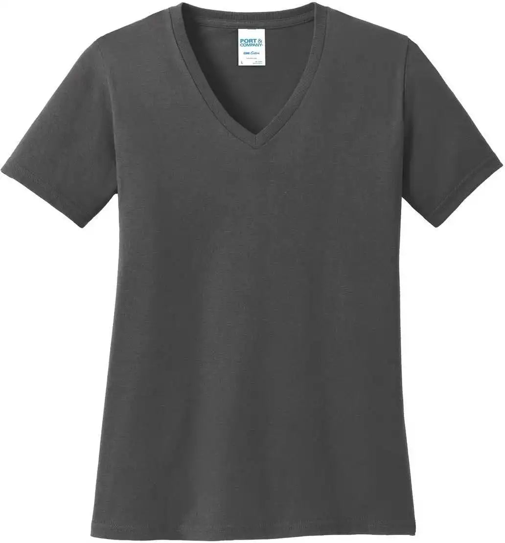 Port &amp; Company Lpc54v Ladies Core Cotton v Neck Tee Charcoal