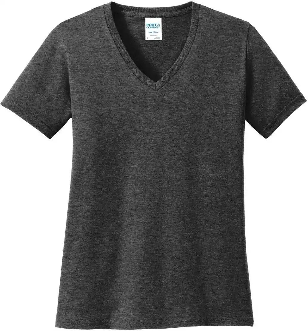 Port &amp; Company Lpc54v Ladies Core Cotton v Neck Tee Dark Heather Gray