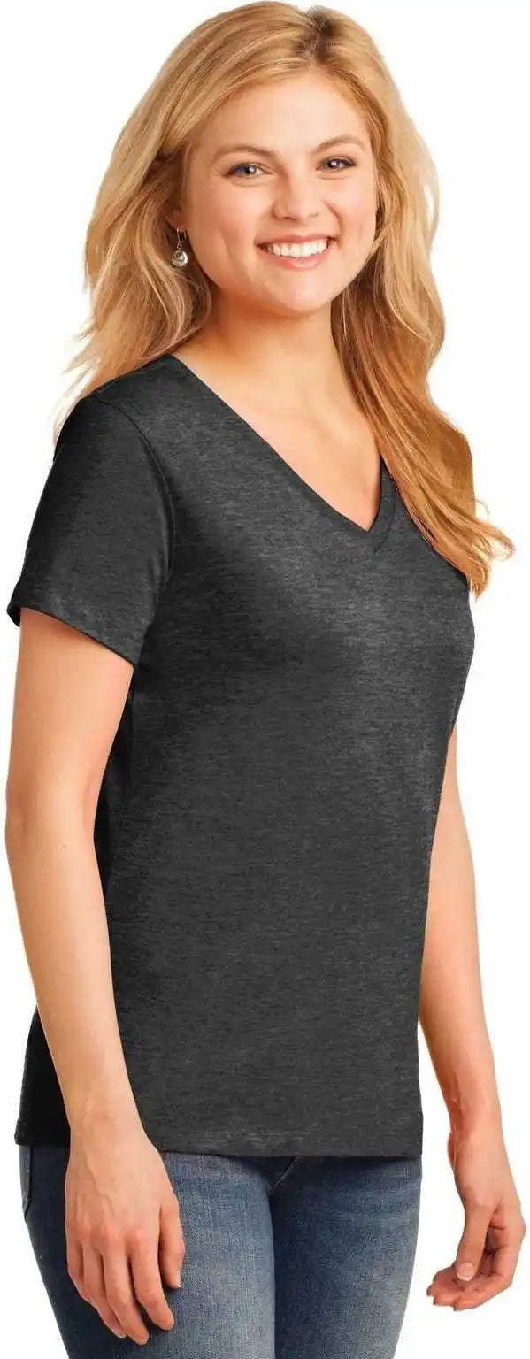 Port &amp; Company Lpc54v Ladies Core Cotton v Neck Tee Dark Heather Gray