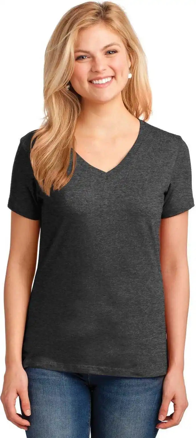 Port & Company Lpc54v Ladies Core Cotton V-neck Tee - Dark Heather Gray