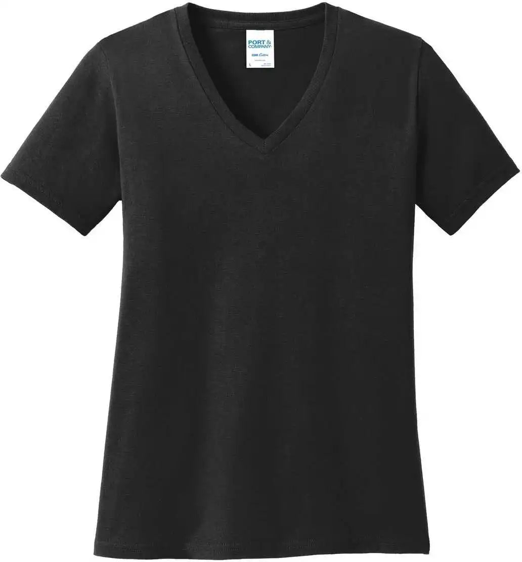 Port &amp; Company Lpc54v Ladies Core Cotton v Neck Tee Jet Black