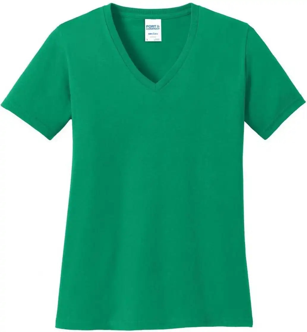 Port &amp; Company Lpc54v Ladies Core Cotton v Neck Tee Kelly
