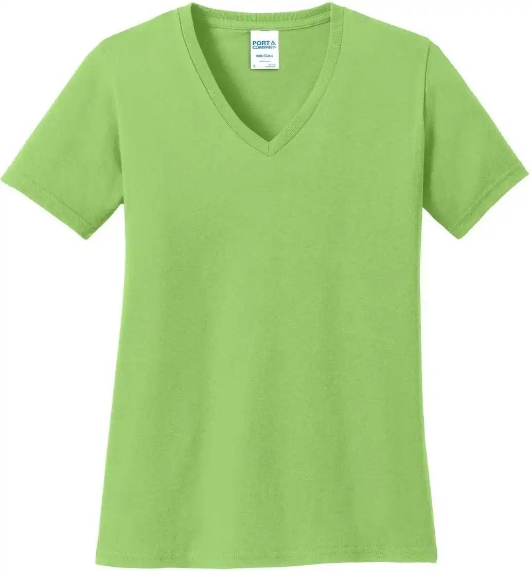Port & Company Lpc54v Ladies Core Cotton V-neck Tee - Lime