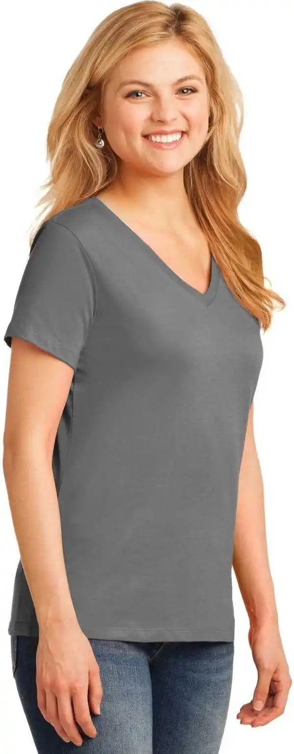 Port &amp; Company Lpc54v Ladies Core Cotton v Neck Tee Medium Gray