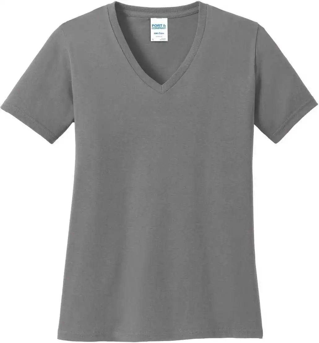 Port &amp; Company Lpc54v Ladies Core Cotton v Neck Tee Medium Gray