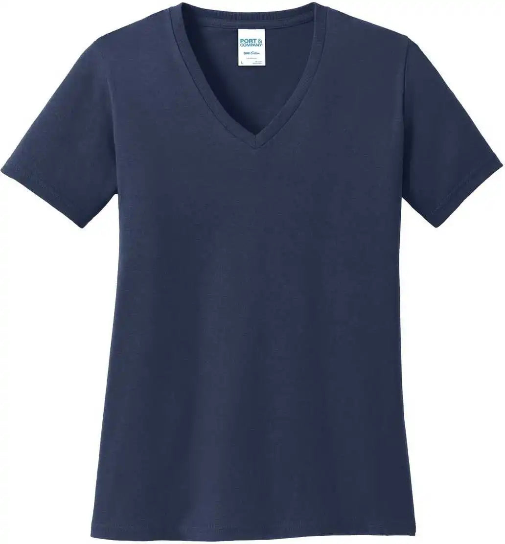 Port &amp; Company Lpc54v Ladies Core Cotton v Neck Tee Navy