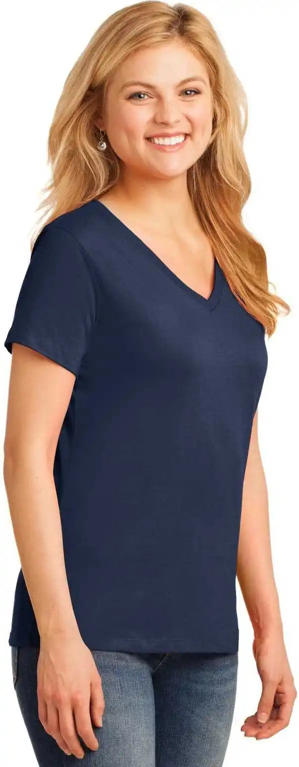 Port &amp; Company Lpc54v Ladies Core Cotton v Neck Tee Navy