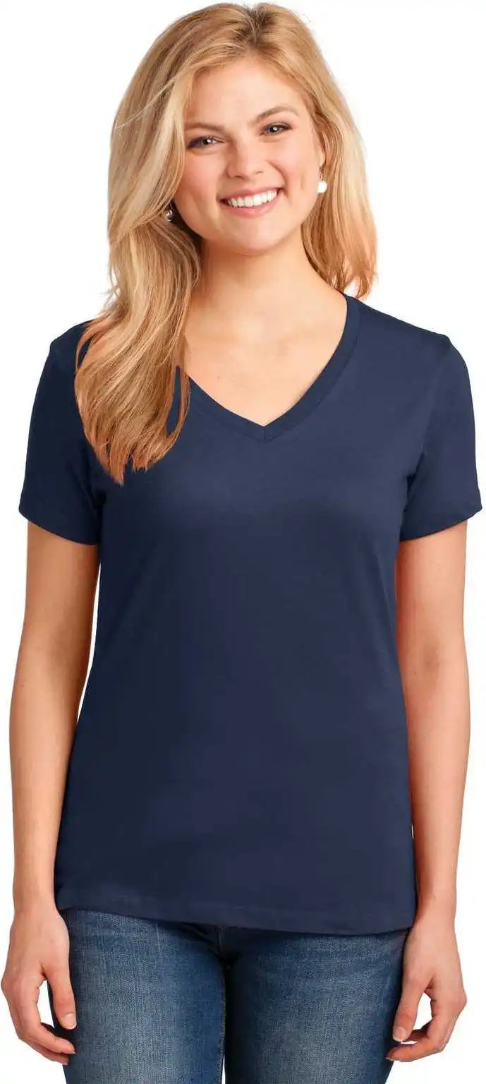 Port &amp; Company Lpc54v Ladies Core Cotton v Neck Tee Navy