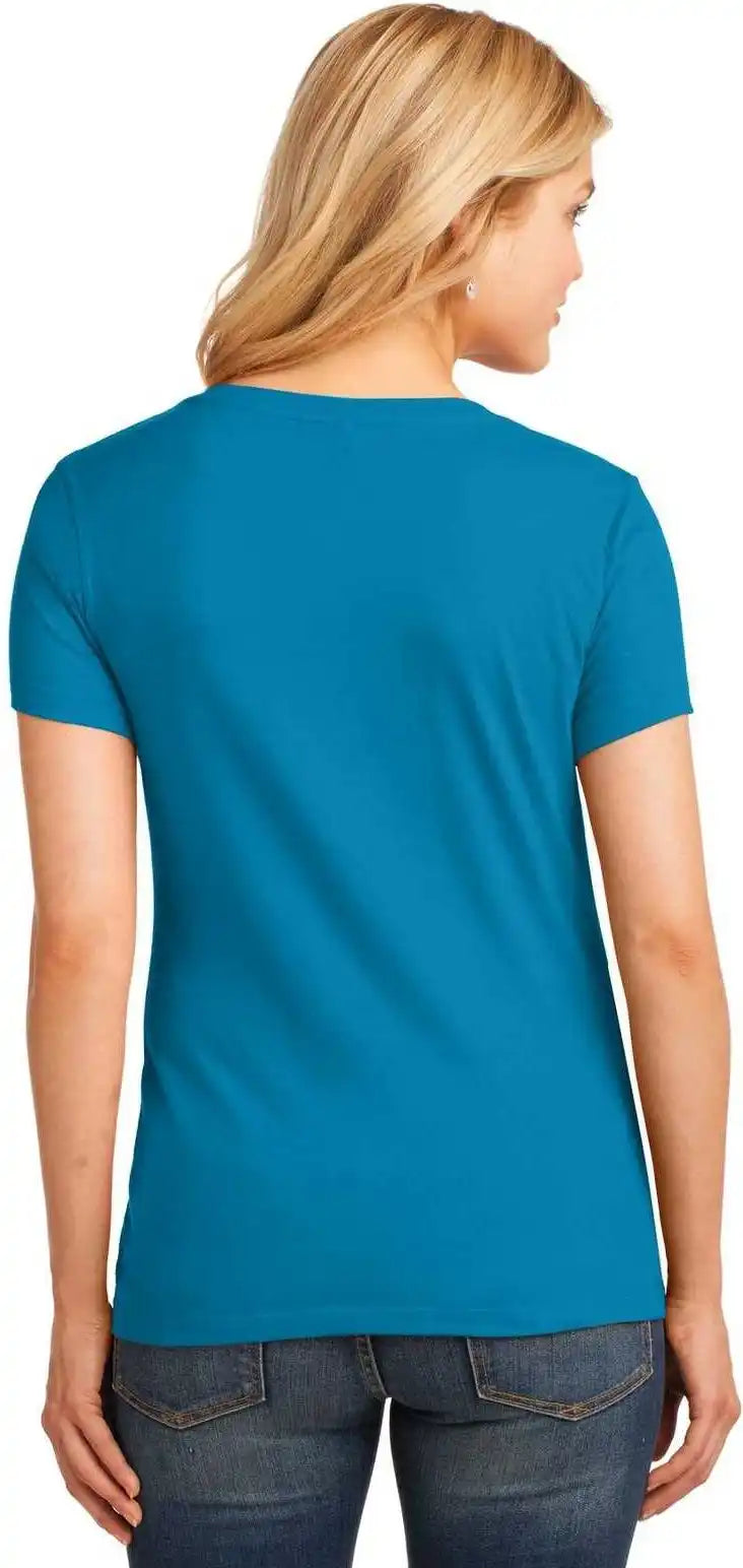 Port &amp; Company Lpc54v Ladies Core Cotton v Neck Tee Neon Blue