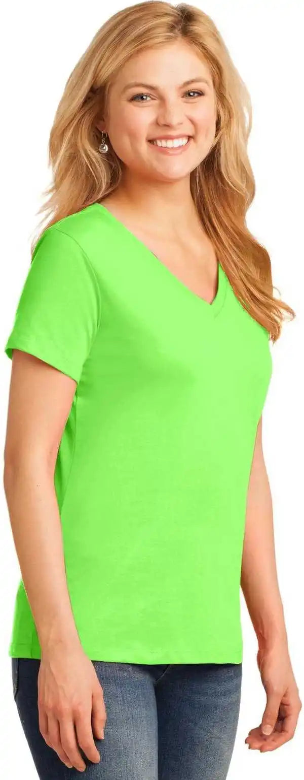 Port & Company Lpc54v Ladies Core Cotton V-neck Tee - Neon Green
