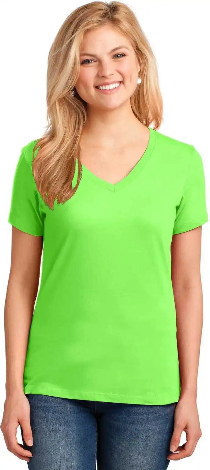 Port & Company Lpc54v Ladies Core Cotton V-neck Tee - Neon Green
