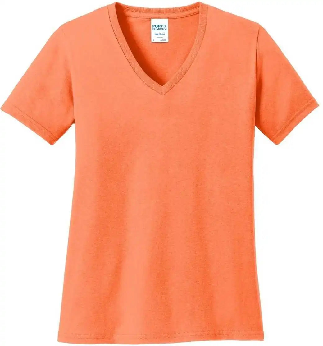 Port &amp; Company Lpc54v Ladies Core Cotton v Neck Tee Neon Orange
