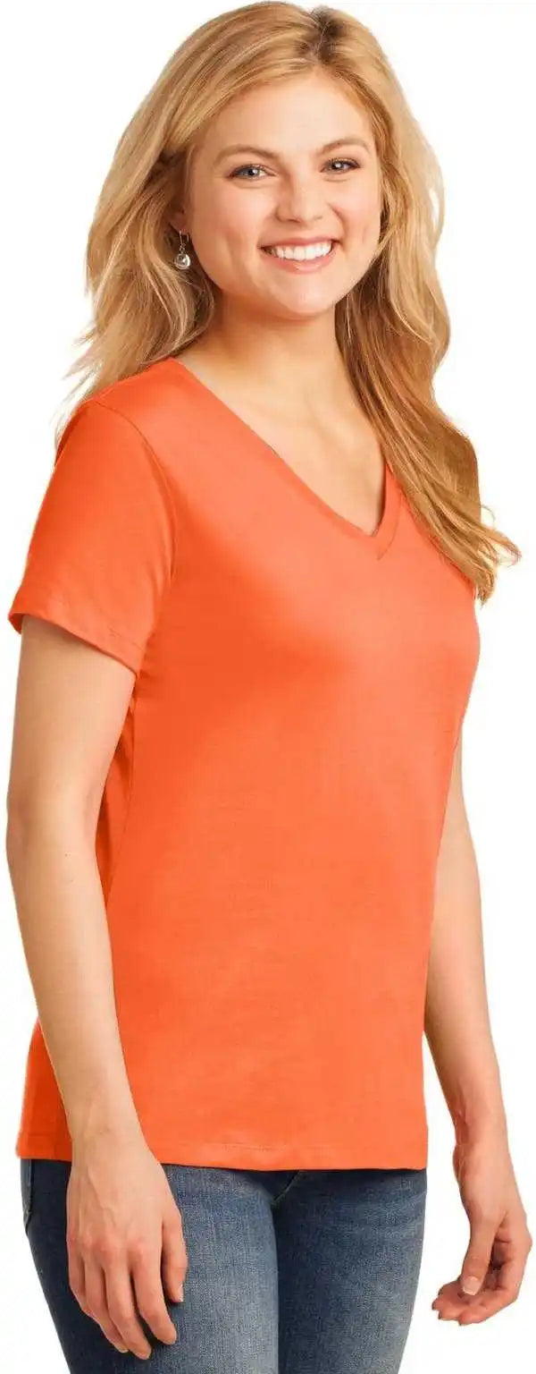 Port &amp; Company Lpc54v Ladies Core Cotton v Neck Tee Neon Orange