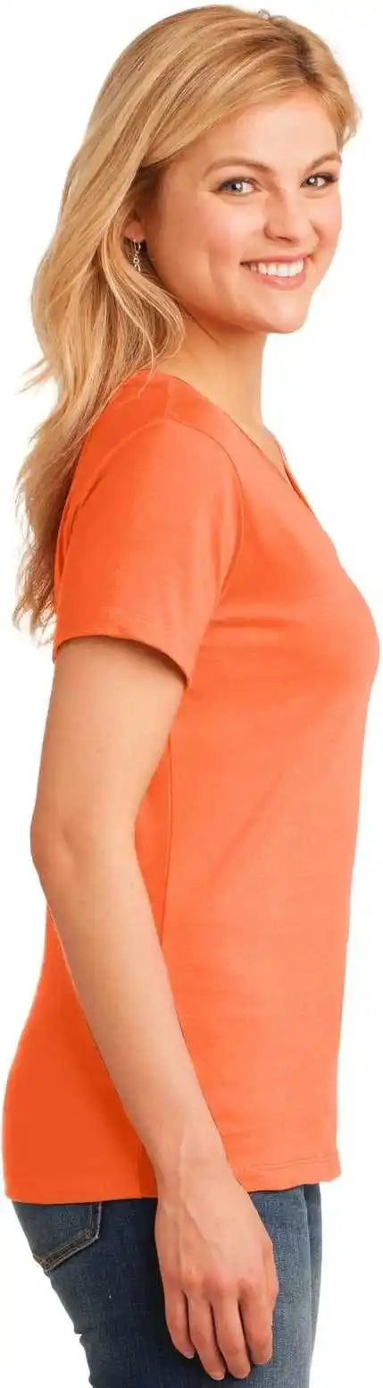 Port &amp; Company Lpc54v Ladies Core Cotton v Neck Tee Neon Orange