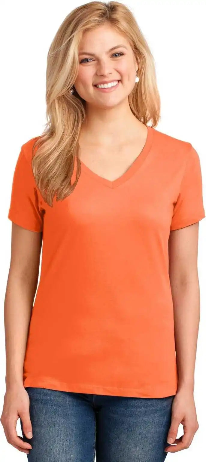 Port &amp; Company Lpc54v Ladies Core Cotton v Neck Tee Neon Orange