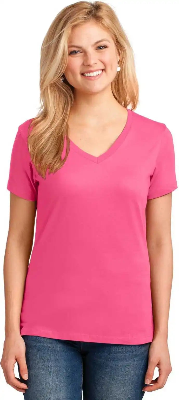Port &amp; Company Lpc54v Ladies Core Cotton v Neck Tee Neon Pink
