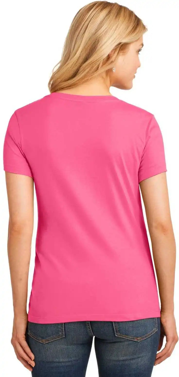Port &amp; Company Lpc54v Ladies Core Cotton v Neck Tee Neon Pink