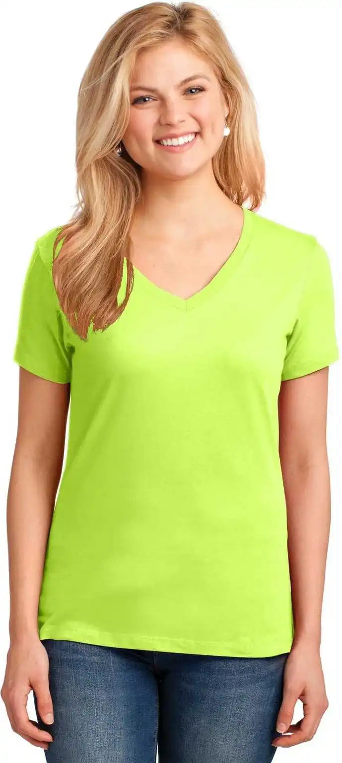 Port &amp; Company Lpc54v Ladies Core Cotton V-neck Tee - Neon Yellow