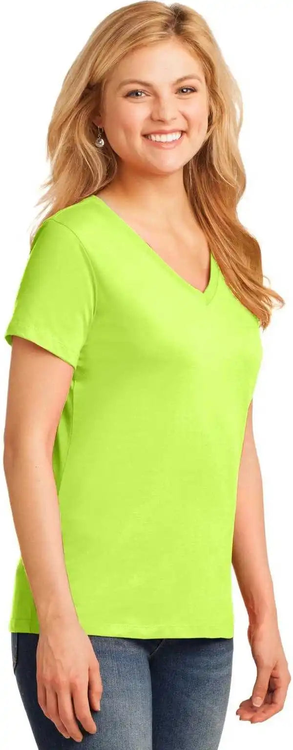 Port &amp; Company Lpc54v Ladies Core Cotton V-neck Tee - Neon Yellow
