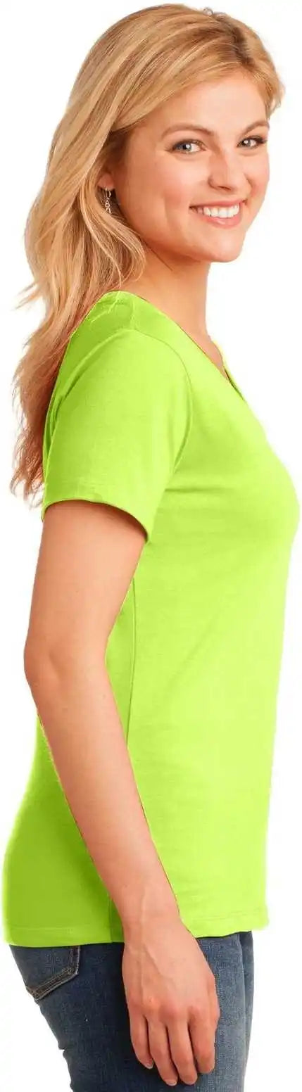 Port &amp; Company Lpc54v Ladies Core Cotton V-neck Tee - Neon Yellow