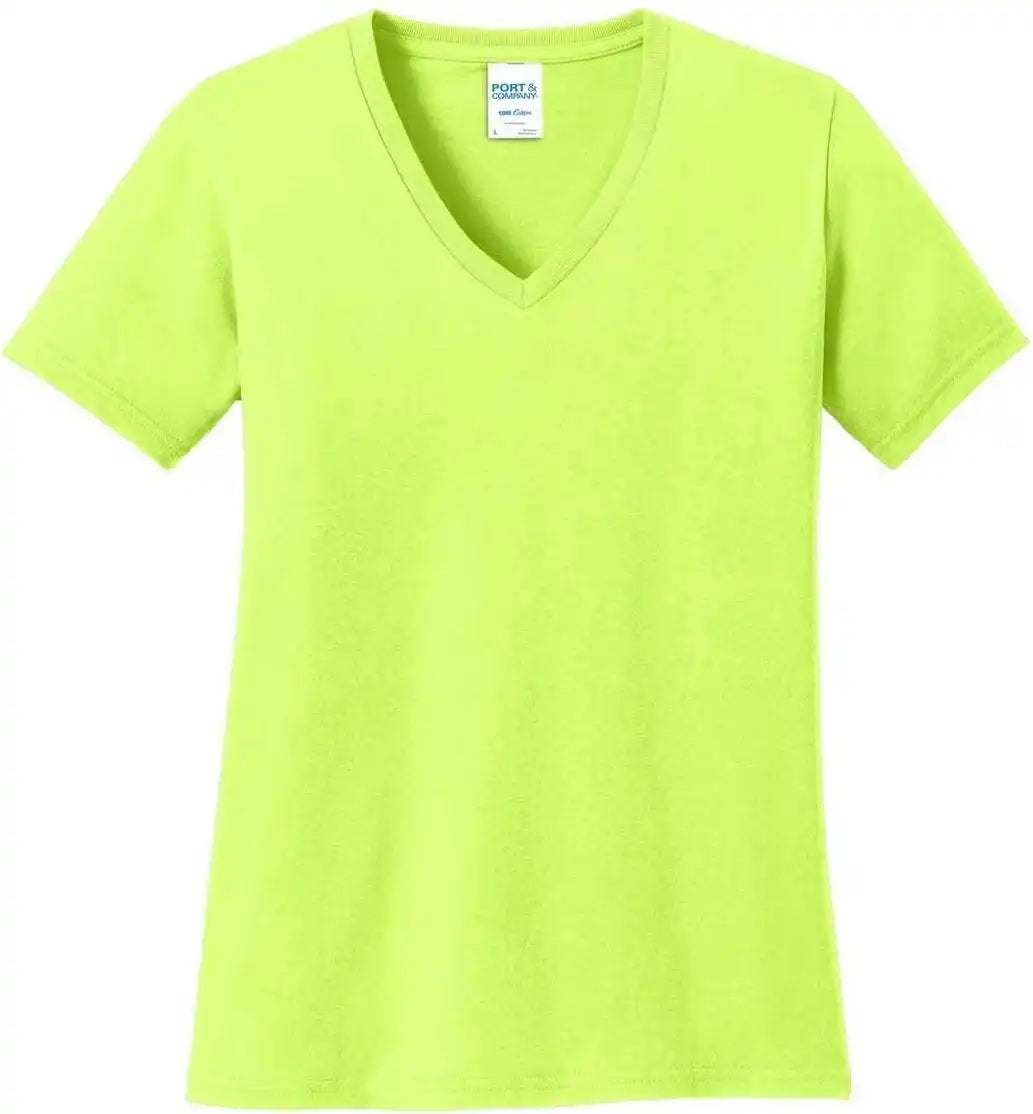 Port &amp; Company Lpc54v Ladies Core Cotton V-neck Tee - Neon Yellow