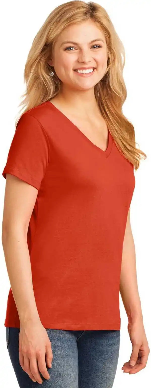 Port &amp; Company Lpc54v Ladies Core Cotton v Neck Tee Orange