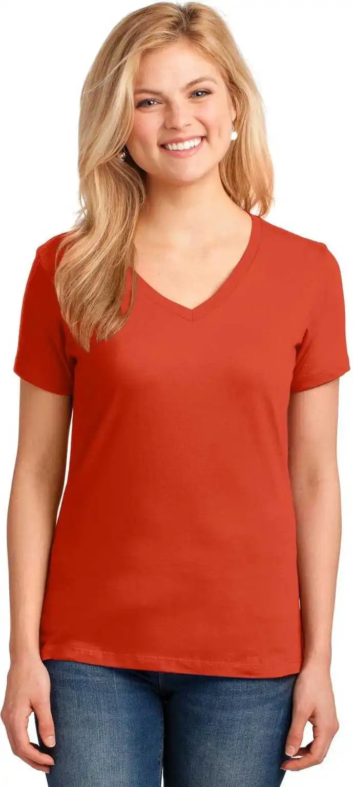 Port &amp; Company Lpc54v Ladies Core Cotton v Neck Tee Orange