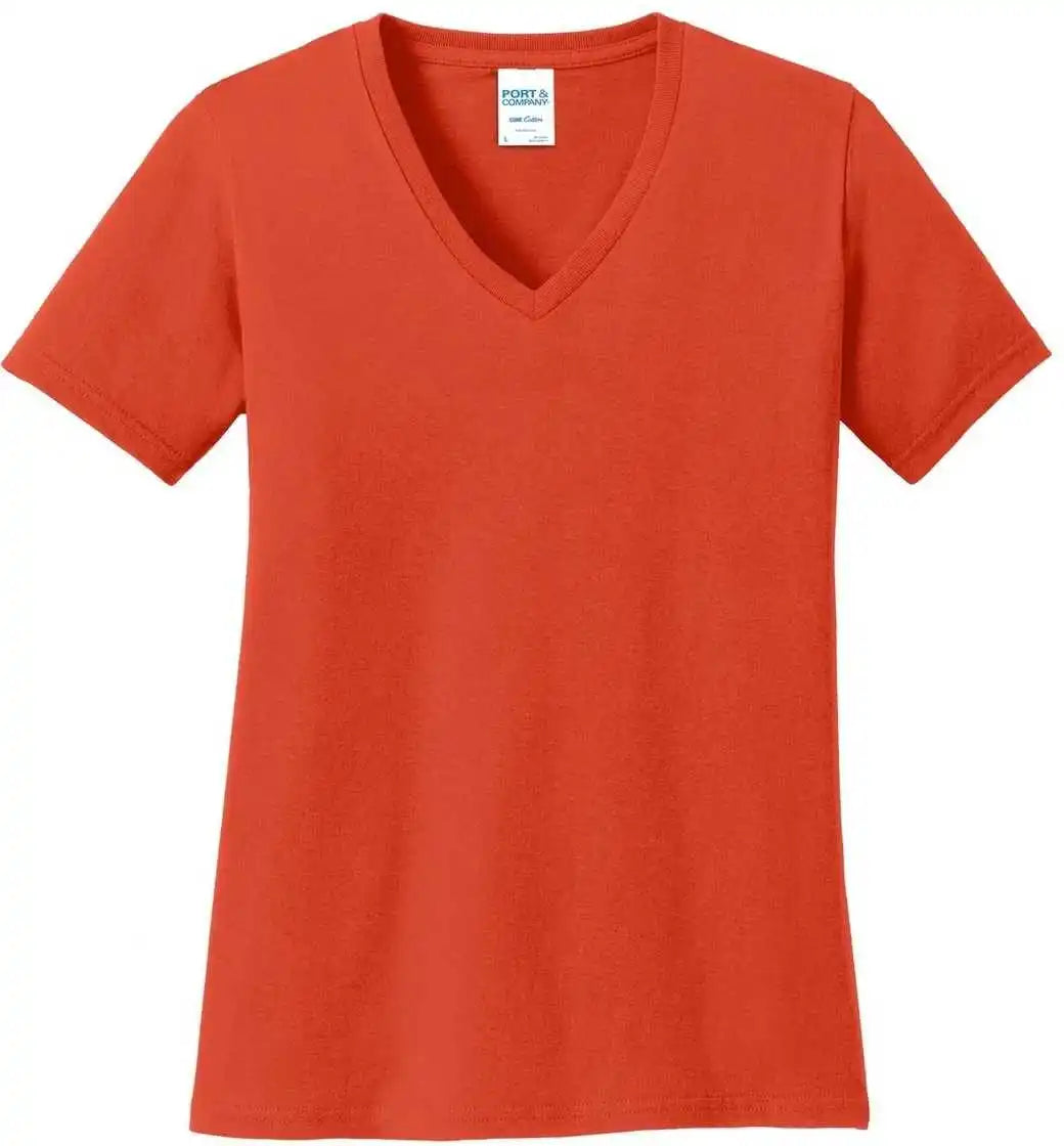 Port &amp; Company Lpc54v Ladies Core Cotton v Neck Tee Orange