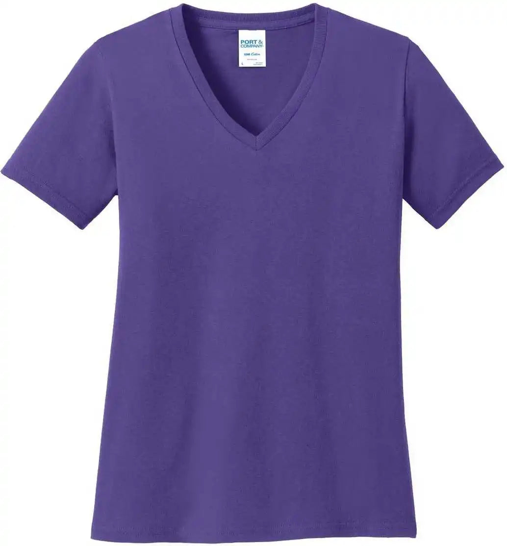 Port &amp; Company Lpc54v Ladies Core Cotton v Neck Tee Purple
