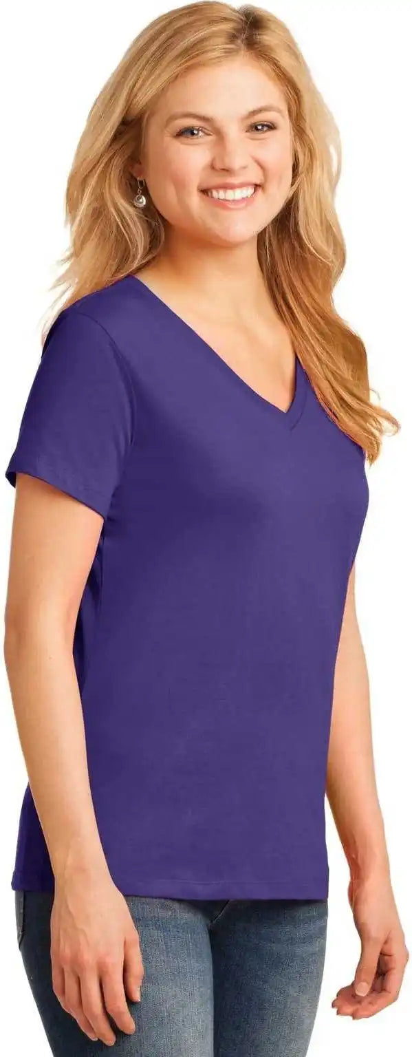 Port &amp; Company Lpc54v Ladies Core Cotton v Neck Tee Purple