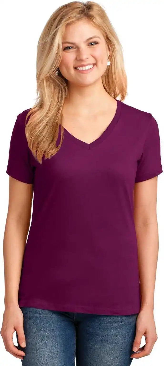 Port &amp; Company Lpc54v Ladies Core Cotton v Neck Tee Raspberry