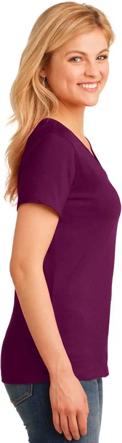 Port &amp; Company Lpc54v Ladies Core Cotton v Neck Tee Raspberry