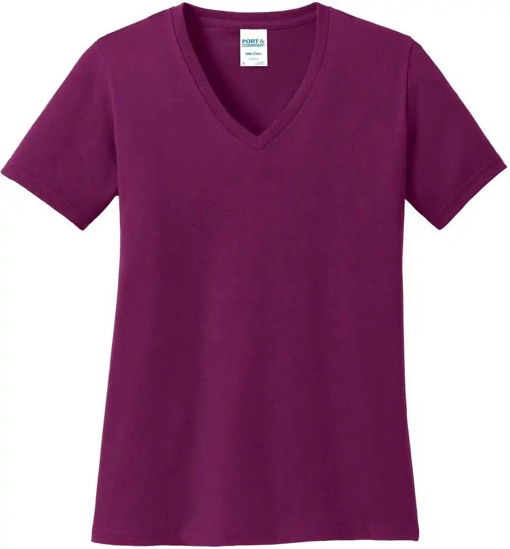 Port &amp; Company Lpc54v Ladies Core Cotton v Neck Tee Raspberry