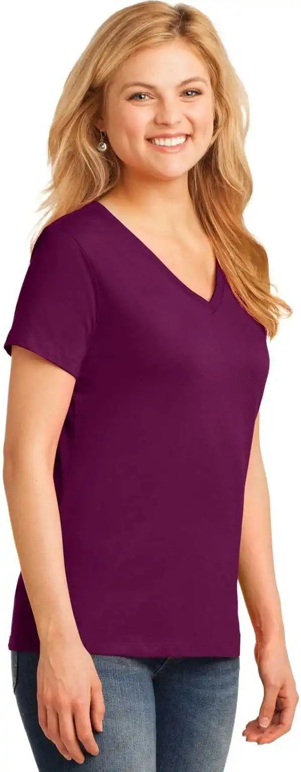 Port &amp; Company Lpc54v Ladies Core Cotton v Neck Tee Raspberry